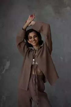 Коричневый муслиновый комплект Bali с бисером