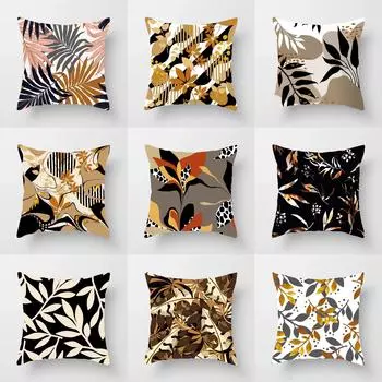 Коричневый Простой Цветочный Лист Узор Декоративная Наволочка Гостиная Спальня Квадратная Подушка Наволочка 40x40cm