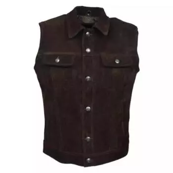 Коричневый замшевый стильный жилет в стиле вестерн из натуральной овчины, мужская жилетка, куртка ручной работы XS коричневый