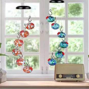 Кормушка для колибри с подвеской из металла, защищающая от муравьев и пчел, для улицы, из выдувного стекла, для оконного сада, патио синий