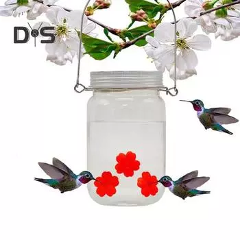 Кормушка для колибри в банке Мейсона, подвесная кормушка для птиц на открытом воздухе, пластиковая герметичная банка для кормушки для колибри с отверстиями для цветов для сада и двора разноцветный