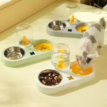 Кормушка для кошек, поилка с автоматическим наполнением водой, миска для кошачьей воды, противоударная миска для риса, миска с защитой горловины, двойная миска для кошек 39*23.5*20 cm
