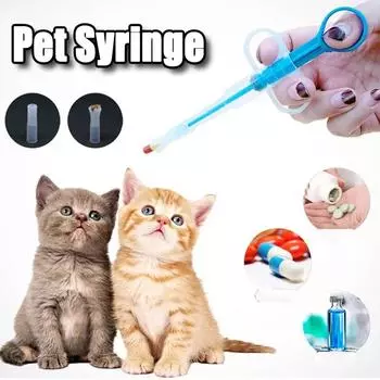 Кормушка для лекарств для домашних животных Кошки Собаки Аппликатор для таблеток толкающего типа Кормушка для молока Шприц для дегельминтизации Инструмент для инъекций Аксессуары для собак 1PC синий