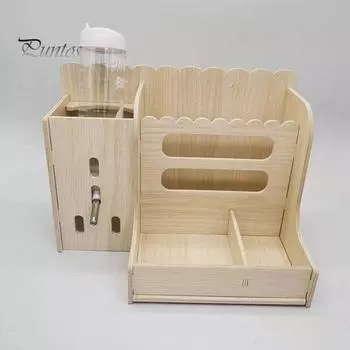 Кормушка для морских свинок, деревянная кормушка для кроликов с бутылкой для воды, кормушка для мелких животных, для морских свинок, шиншилл, кроликов B