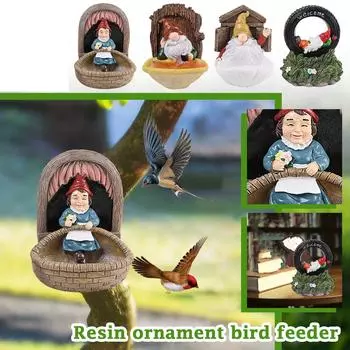 Кормушка для птиц из смолы в виде гнома-гоблина, белая борода, украшение для двора, украшения для дома и сада, кормушка для птиц One Size