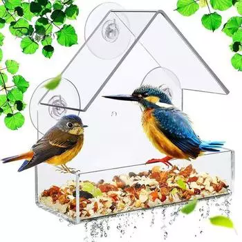 Кормушка для птиц на окно с прочными присосками, прозрачные пластиковые кормушки для птиц, для наблюдения за дикими птицами, декор для сада на открытом воздухе S