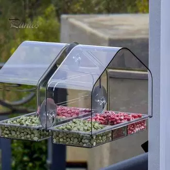 Кормушка для птиц с прозрачным окном и прочными присосками. Съемный лоток. Установка без сверления. Кормушка для птиц для любителей птиц, наблюдающих за дикими птицами. A