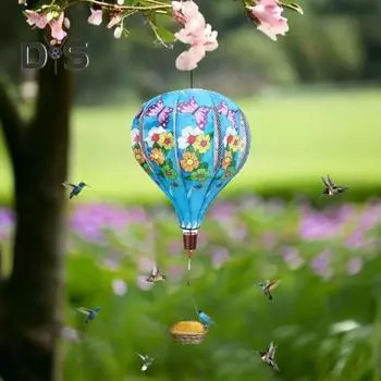 Кормушка для птиц в виде воздушного шара, подвесная металлическая кормушка для колибри, красочное украшение в виде воздушного шара для двора, газона, крыльца, деревьев синий