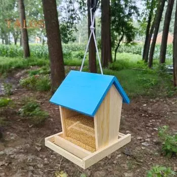 Кормушки для птиц на открытом воздухе, кормушка для диких птиц, большая подвесная деревянная кормушка для кардиналов, вьюрков, голубых соек синий