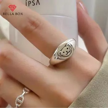 Коробка Bella, персонализированная корейская форма для милого медведя, белая медь, окрашенная в черный цвет, в ретро-нишевом дизайне, кольцо с отверстием для указательного пальца Opening Adjustable белый