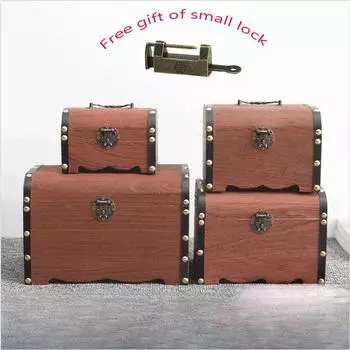 Коробка деревянная сокровищница сундук для хранения копилка деревянная винтажная шкатулка для денег монетница шкатулка для хранения ювелирных изделий пиратский органайзер декоративный подарок