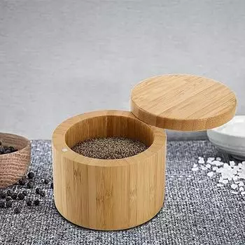 Коробка-держатель из бамбука и перца, банки-контейнеры, ящик для хранения приправ с поворотной крышкой и магнитным замком - емкость 6 унций One Size