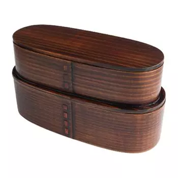 Коробка для бенто Magewappa деревянная тонкая двухъярусная коробка для бенто, лакированная xx 700 мл J-kitchens 17,2 см 7,5 см 9,5 см коричневый