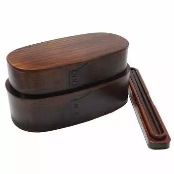 Коробка для бенто Magewappa, лакированная, 1000 мл, деревянная коробка для палочек для еды [натуральный кедр], 2 уровня (ланч-бокс, палочки для еды, набор)