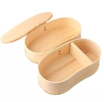 Коробка для бенто Nagao Magewappa, натуральная, FH24W, в форме фасоли, двухъярусная