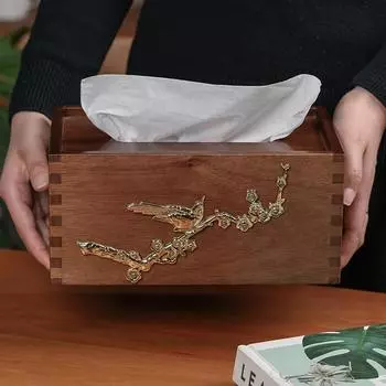Коробка для бумажных полотенец из массива дерева, латунные аксессуары, в китайском стиле, подходит для украшения дома, спальни, простого журнального столика, ресторана