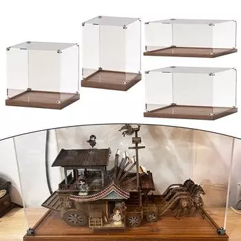 Коробка для демонстрации коллекции ремесел, деревянное дно, ящик для хранения, окно, акриловая модель, игрушка Gundam, строительный блок, коробка, бесклеевая пылезащитная крышка 10*10*15cm