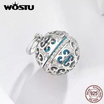 Коробка для духов WOSTU с розово-синим шариком, ажурные подвески, подвески из стерлингового серебра 925 пробы, подходящий браслет