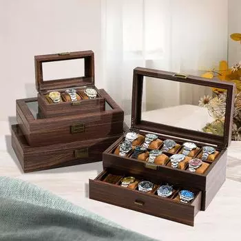 Коробка для хранения часов и ювелирных изделий из искусственной кожи с текстурой под дерево в стиле ретро