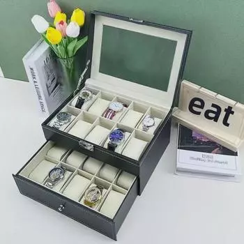 Коробка для хранения часов из двухслойного стекла с замком