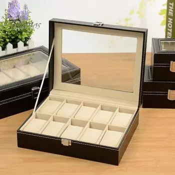 Коробка для хранения часов с прозрачным окном и замком, деревянный органайзер для браслетов, пылезащитный чехол для хранения ювелирных изделий из искусственной кожи A