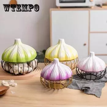 Коробка для хранения имбирного чеснока Симпатичная забавная корзина для чеснока с крышкой Полая дышащая керамическая железная корзина для яиц Кухонные декоративные украшения Симпатичная посуда S фиолетовый
