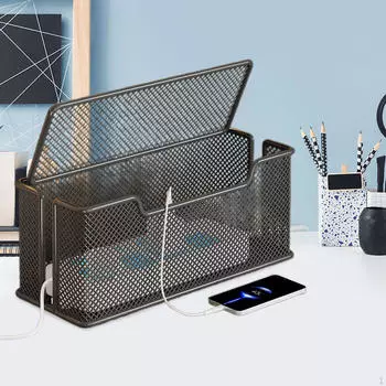 Коробка для хранения кабеля с двумя открытыми слотами для организации шнура в доме чёрный