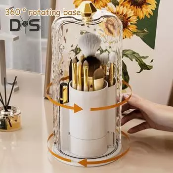 Коробка для хранения кистей для макияжа с прозрачной крышкой, большая вместимость, вращающаяся на 360 градусов, акриловый органайзер для кистей для макияжа чистый