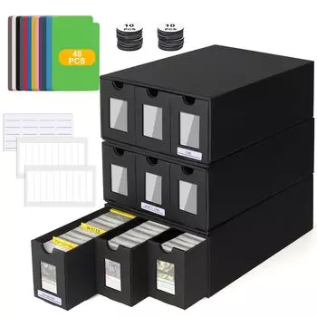 Коробка для хранения коллекционных карточек HIMOMO, большая вместимость, окно для визуализации КТ, органайзер для коллекционных карточек на 48 бейсбольных этикеток и лент в комплекте