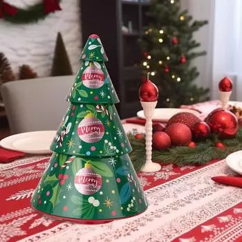 Коробка для хранения конфет в виде рождественской елки, 3-слойная конструкция, большая емкость, контейнер для хранения сладостей и закусок зелёный