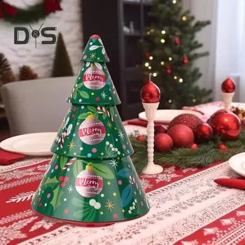 Коробка для хранения конфет в виде рождественской елки, 3-слойная конструкция, большая емкость, контейнер для хранения сладостей и закусок зелёный