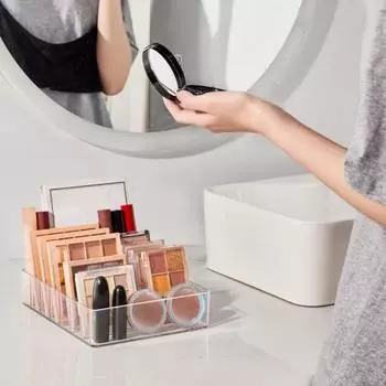 Коробка для хранения косметики. Прозрачный дизайн. Несколько отделений. Органайзер для макияжа большой емкости. 7 секций. Прозрачный держатель для хранения. прозрачный