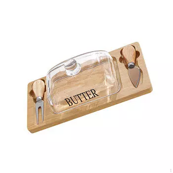 Коробка для хранения масла с прозрачной крышкой, поднос для холодильника, прямоугольная, из дерева Rectangle_Wood color