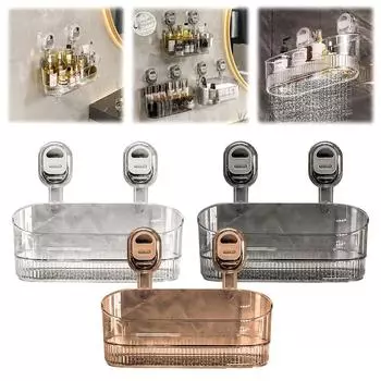 Коробка для хранения на присоске для ванной комнаты без сверления, большая вместимость и прочная несущая многофункциональная настенная полка на присоске золотой