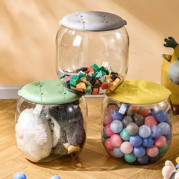 Коробка для хранения, органайзер для чучел животных, большая емкость, прозрачный дизайн, пылезащитное ведро для кукол с крышкой жёлтый