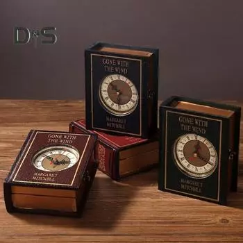 Коробка для хранения поддельных книг в стиле ретро, большая емкость, реалистичный декоративный органайзер для хранения книг с часами, декор для рабочего стола зелёный