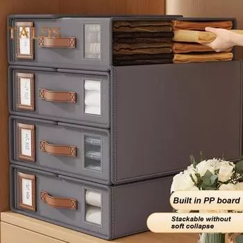 Коробка для хранения простыней с прозрачным окном, застежка на липкой ленте, складной органайзер для простыней большой емкости с ручкой бежевый