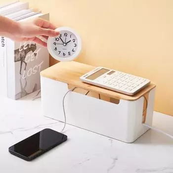 Коробка для хранения проводов, панель с вилкой питания, коробки для проводов, розетка, распределительная коробка для кабеля данных, пластиковая коробка для хранения с бамбуком 1 шт. чёрный