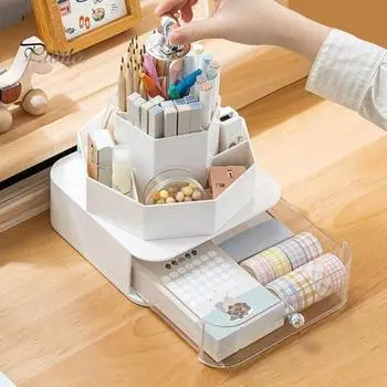 Коробка для хранения ручек, 9 слотов, вращающийся на 360 градусов стол, органайзер, чашка для кистей для макияжа, держатель для карандашей для бровей, канцелярские принадлежности L розовый