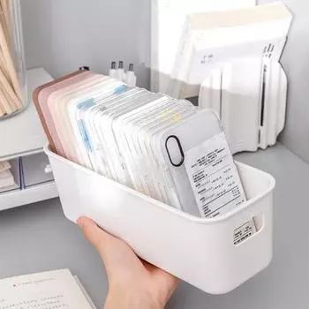 Коробка для хранения с гладкими краями, пластиковая, большая вместимость, многофункциональная нескользящая основа, портативный органайзер для хранения мелочей, чехол белый