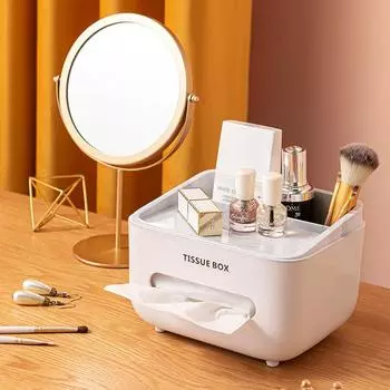 Коробка для хранения салфеток, держатель для салфеток, пылезащитный органайзер для бумажных салфеток с крышкой, коробка для хранения канцелярских принадлежностей для домашнего офиса, настольный органайзер серый