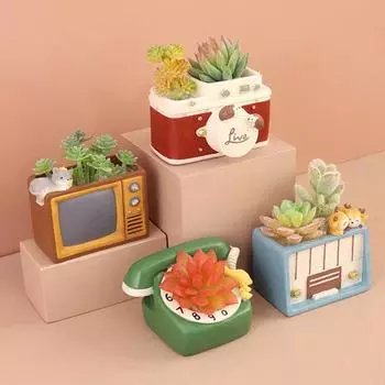Коробка для хранения смолы, цветочный горшок, креативный сочный горшок, ретро-стиль, ТВ-радио, ящик для хранения бонсай, цветочный горшок, декор, настольные украшения