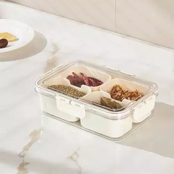 Коробка для хранения специй с герметичной крышкой, 4/8 отделений, прозрачная портативная ручка для пищевых продуктов, разделитель для приправ и приправ, органайзер-контейнер B