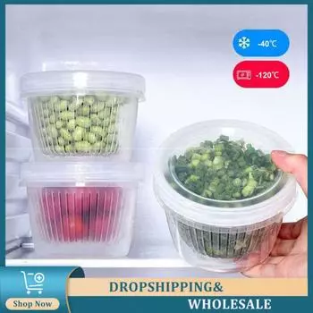 Коробка для хранения свежих продуктов, прозрачная, двухслойная, пластиковая, для фруктов, овощей, еды, герметичная, с крышкой, кухонные контейнеры для хранения