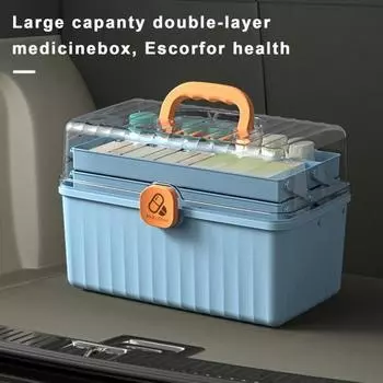 Коробка для хранения таблеток большой емкости с ручкой. Трехслойная прозрачная крышка. Пыленепроницаемый герметичный футляр для хранения. Контейнер для таблеток и таблеток. L жёлтый