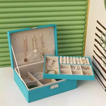 Коробка для хранения украшений Большая вместимость Женские кольца Серьги Ожерелье Браслет Отделка Коробка для украшений Креативная двойная с замками 23x17.5x9cm чёрный