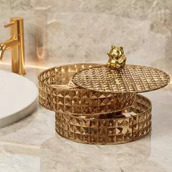 Коробка для хранения ювелирных изделий, 2 слоя, вращающаяся на 360°, пылезащитная, современная, большой емкости, держатель для сережек, ожерелий, браслетов, колец, контейнер коричневый