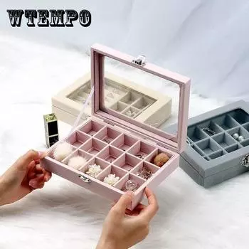 Коробка для хранения ювелирных изделий, пыленепроницаемая, прозрачная, вместительная, для ручных украшений, ожерелий, портативная, изысканная, витринная шкатулка для ювелирных изделий 20.5*15*5cm бежевый