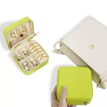 Коробка для хранения ювелирных изделий с мягкой подкладкой, застежкой-молнией, несколькими отделениями, серьгами и предметами первой необходимости жёлтый