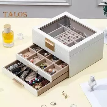 Коробка для хранения ювелирных изделий с несколькими отделениями, прозрачной крышкой, большой вместимостью, органайзер для ювелирных изделий, сережек, ожерелий